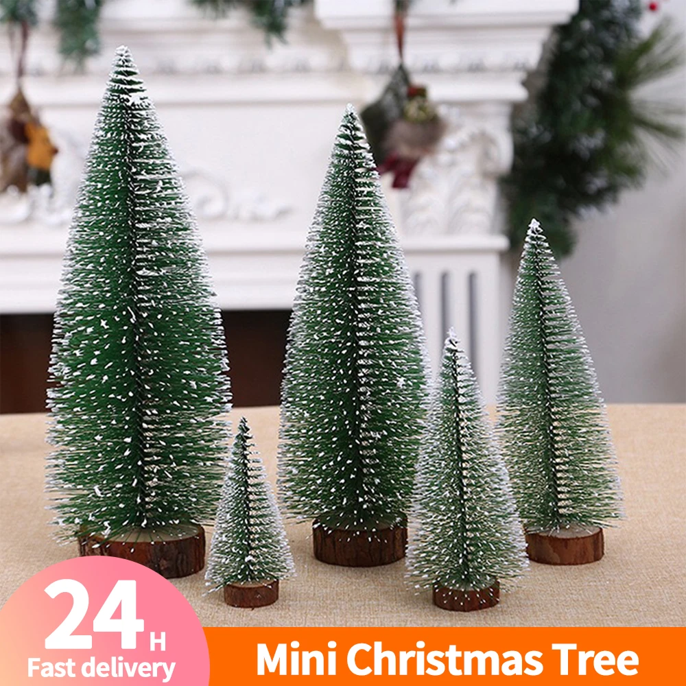 Miniature Pine Trees with Wooden Base Bottle Brush Trees Reusable Small Artificial Trees for Xmas Holiday Party Home Tabletop