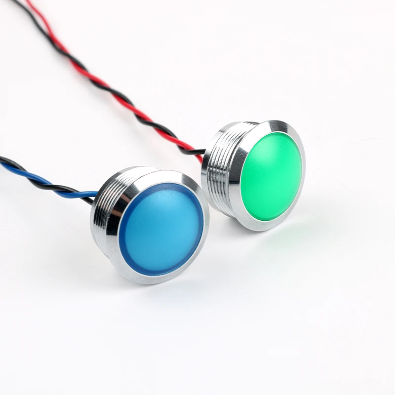 22MM Short Type Metal Indicator Light With Wire Waterproof Single Color Soft Glow Power Signal Lamp Red Green Yellow Blue White