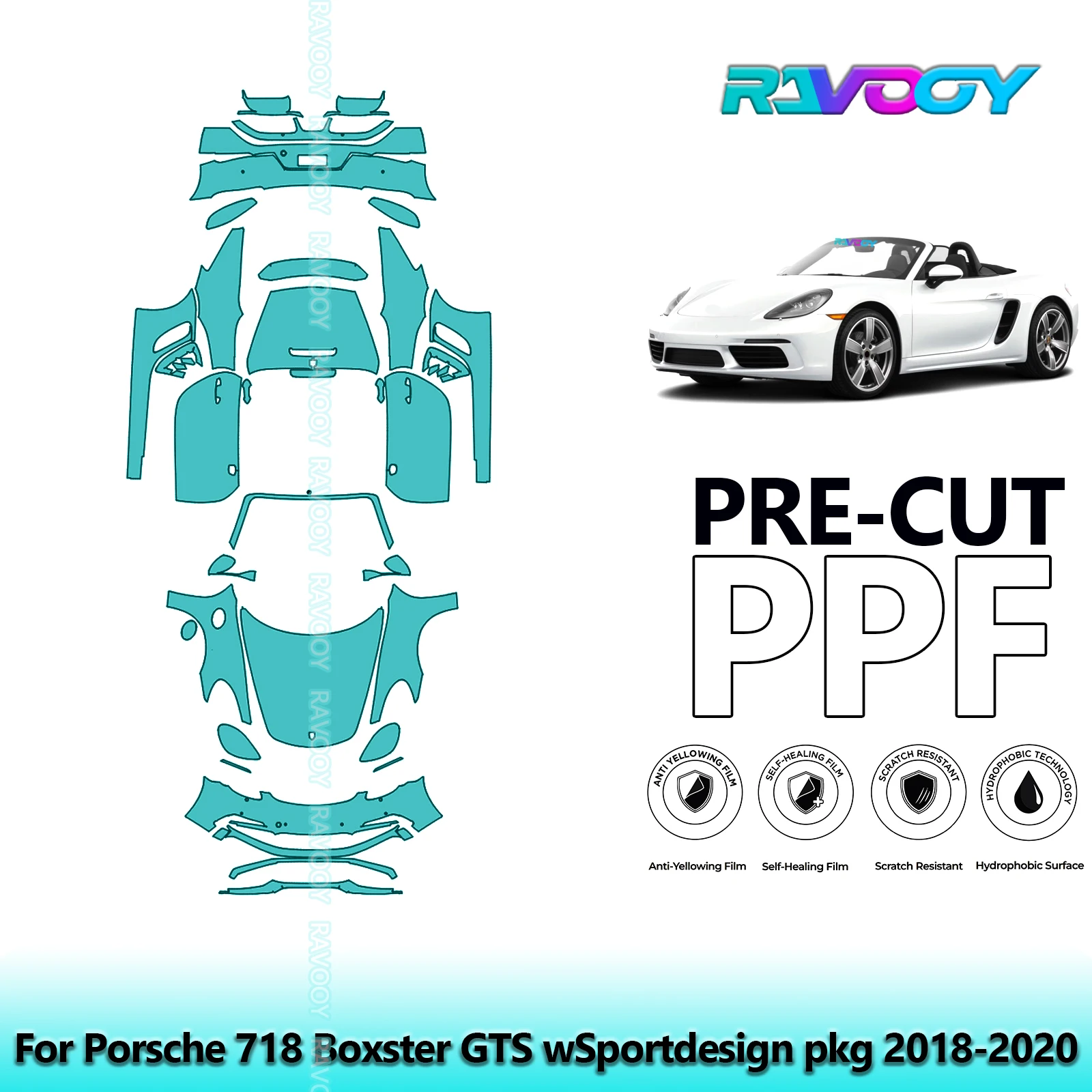 

8.5Mil Precut PPF Paint Protection Film Full Vehicle Clear Bra For Porsche 718 Boxster GTS wSportdesign pkg 2018-2020