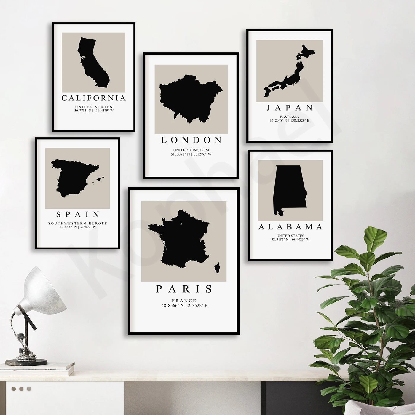 Paris London Japan India Spain China Arizona Africa. Country Map. Home Wall Decor Art Poster