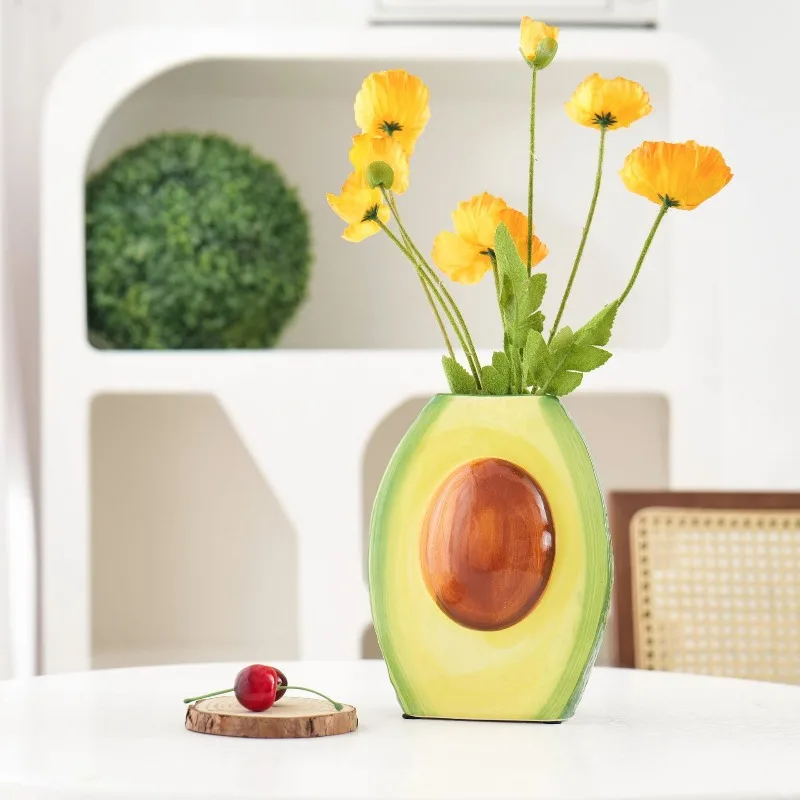 Avocado Vase Porcelain Crafts Flower Pot Desk Decoration Ceramic Vase Artificial Flower Decoration