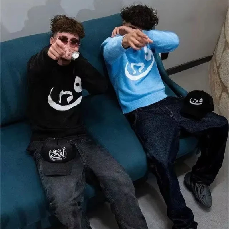 Men's Vintage Knitwear Y2K Creative Sweaters Winter Harajuku Oversized Pullover Sweater Unisex Aesthetic Clothes Teens Women Top