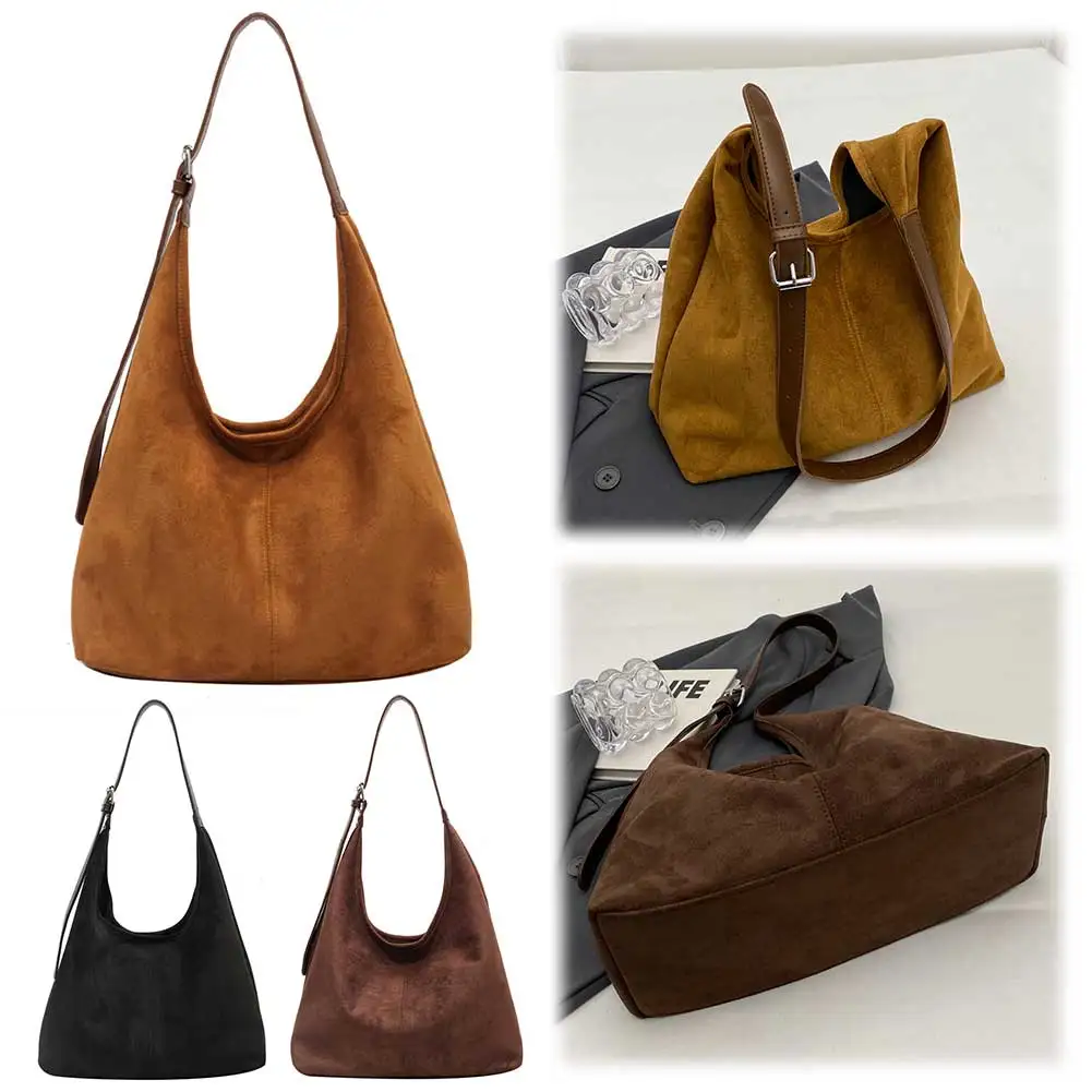 

Women Suede Shoulder Bag Fashion Tote Bag Large Capacity Top Handle Bag Adjustable Strap Casual Tote Purse Daily Commuting Bag