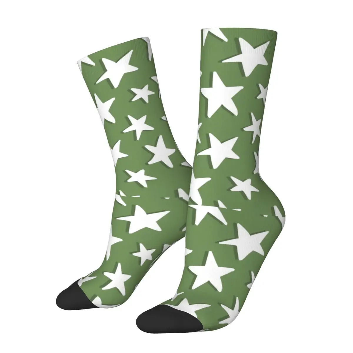 Men's Sage And Olive Green Camouflage Stars Socks Super Soft Fashion Socks Harajuku Accessories Middle TubeCrew Socks Small Gift