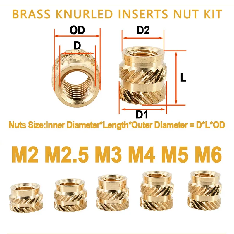 Brass Heat Insert Nut Knurled Hot Melt and Stainless Steel Hex Socket Screw Set 3D Printer Copper Nuts Bolt Threaded Nutinsert