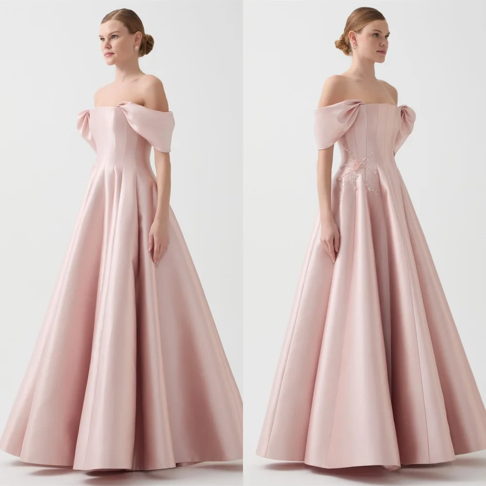 

Customized Elegant Pink Satin Evening Dresses Exquisite Strapless Off the Shoulder Homecoming Dresses Luxury Prom Dress