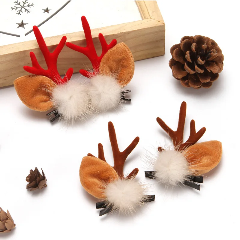 2pcs/Set Kawaii Christmas Elk Ear Hair Clip Women Girl Santa Snowman Hairpin Xmas Party Barrettes For Kids Cosplay Headwear