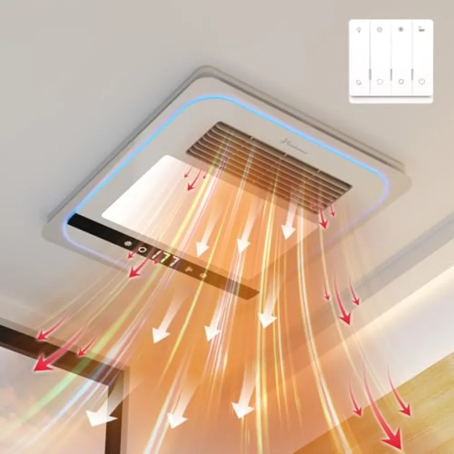 

Вентилятор для ванной комнаты 4-в-1 с подсветкой и обогревом, 190 CFM, 1.0 Sone, белый, энергоэффективный, для дома и отелей