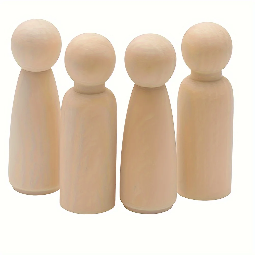 Pack of 2 Unfinished Wooden Peg People for DIY Crafts and Painting Wood Peg Dolls 4.75 inch