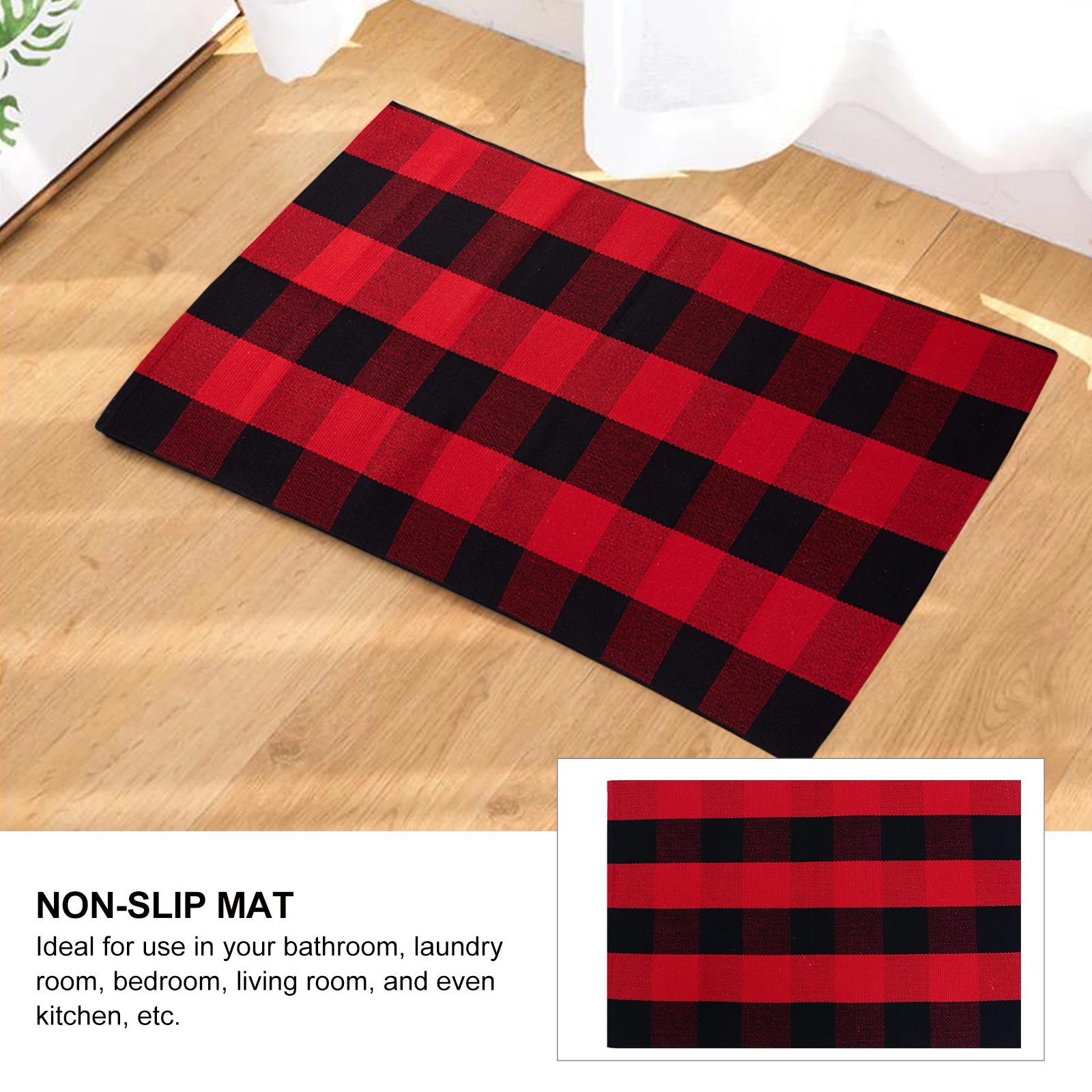 

Red Black Plaid Doormat AntiSkid Floor Mat Bath Rugs Bathroom Accessories Ground Mat NonSlip Kitchen Living Bedroom Stylish