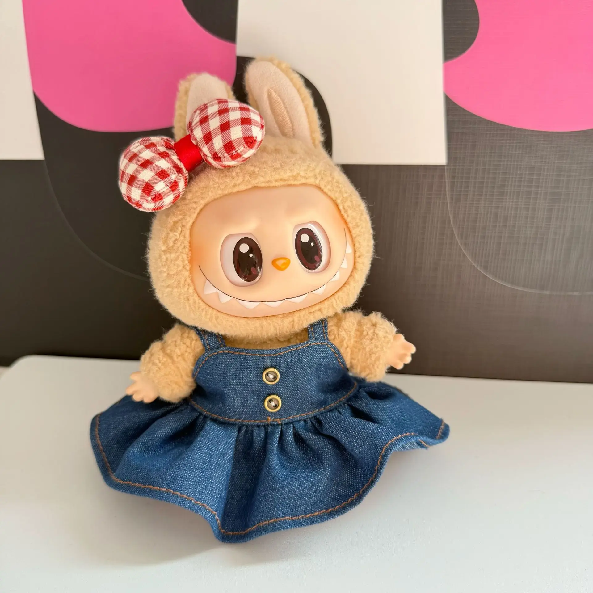 

Clothes For Labubu Vintage Copper Buckle Ruffle Denim Skirt 1st 2nd 3rd Gen 17cm Labubu Sitting Party Outfit Accessories