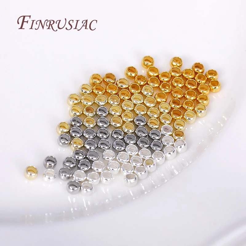 100 Stück 18K vergoldete Kugelperlen mit Crimp-Ende, Crimp-Perlen, 2mm 2,5mm 3mm Stopper-Abstandhalter-Perlen für DIY-Schmuckherstellung – Detail 18