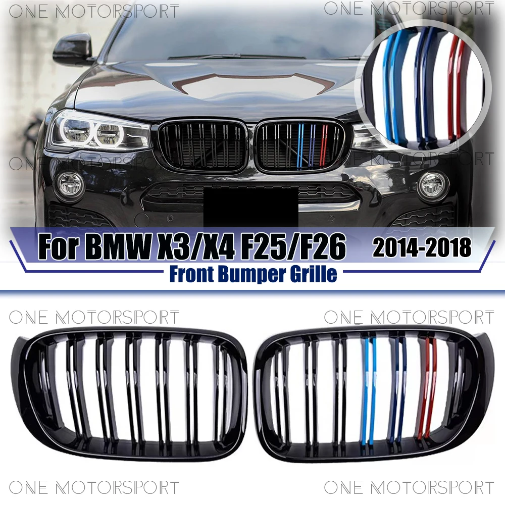 

Double Line Style Racing Grille Bumper Grilles Fit For BMW X3 F25 X4 F26 2014-2018 Glossy M-Color Front Bumper Grille
