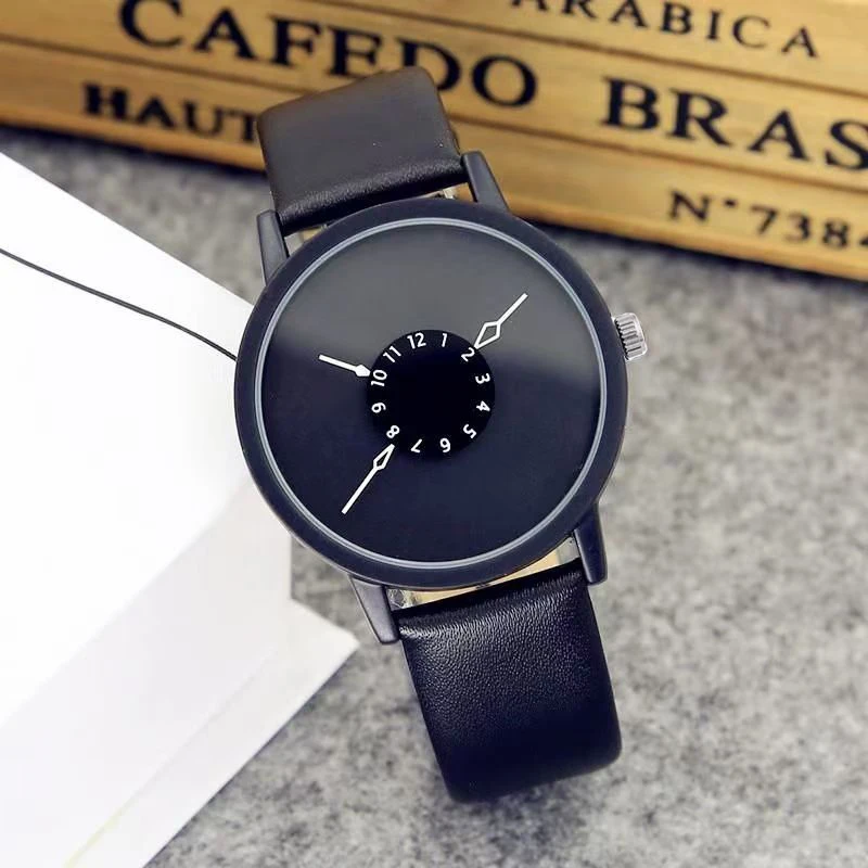 Unique Spiral Dial Minimalist Quartz Watch, Fashion Creative Analog Wristwatch with White Leather Strap, Casual Simple Wrist Wat