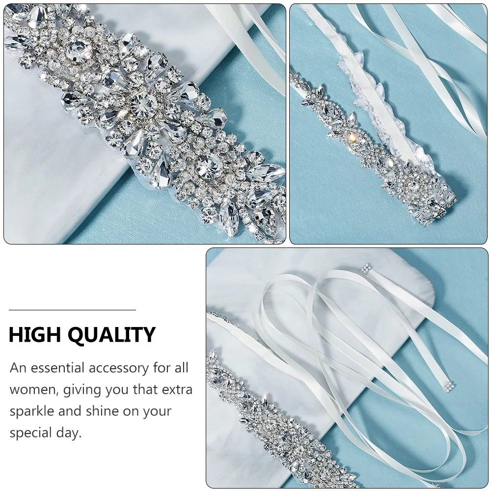 

1Pcs Silver Water Drill Wedding Waistband Durable Decorative Belt Bridal Clothes Luxurious Adornment Decorative Waistband