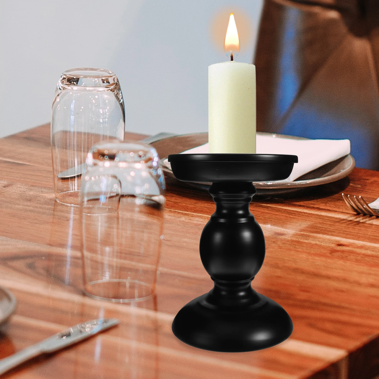 

3Pcs Black Metal Pillar Holders Vintage Style Desktop Candlestick Wedding Party Table Centerpiece Decor