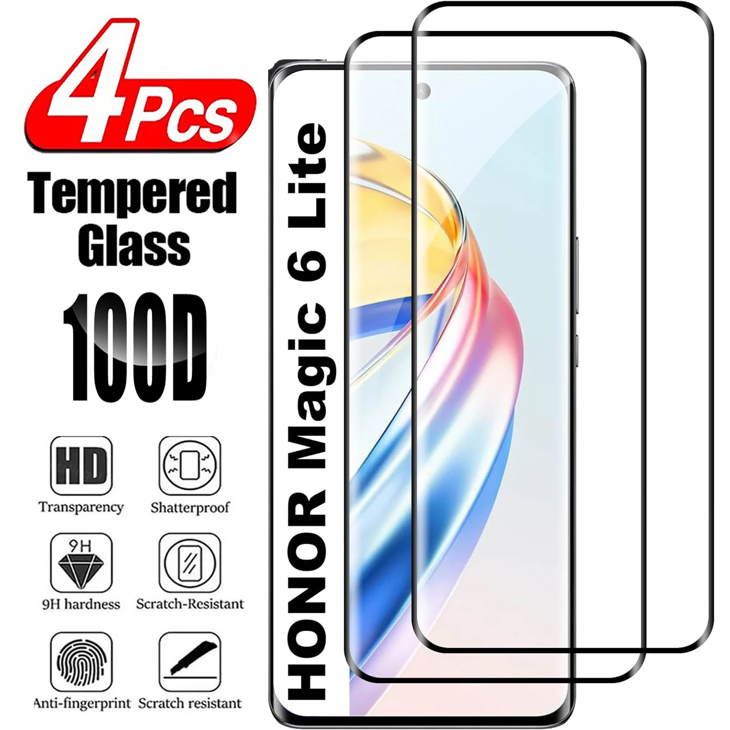 

2/4Pcs Tempered Glass For Huawei Honor Magic 6Lite 3D Curved Screen Protector Glass