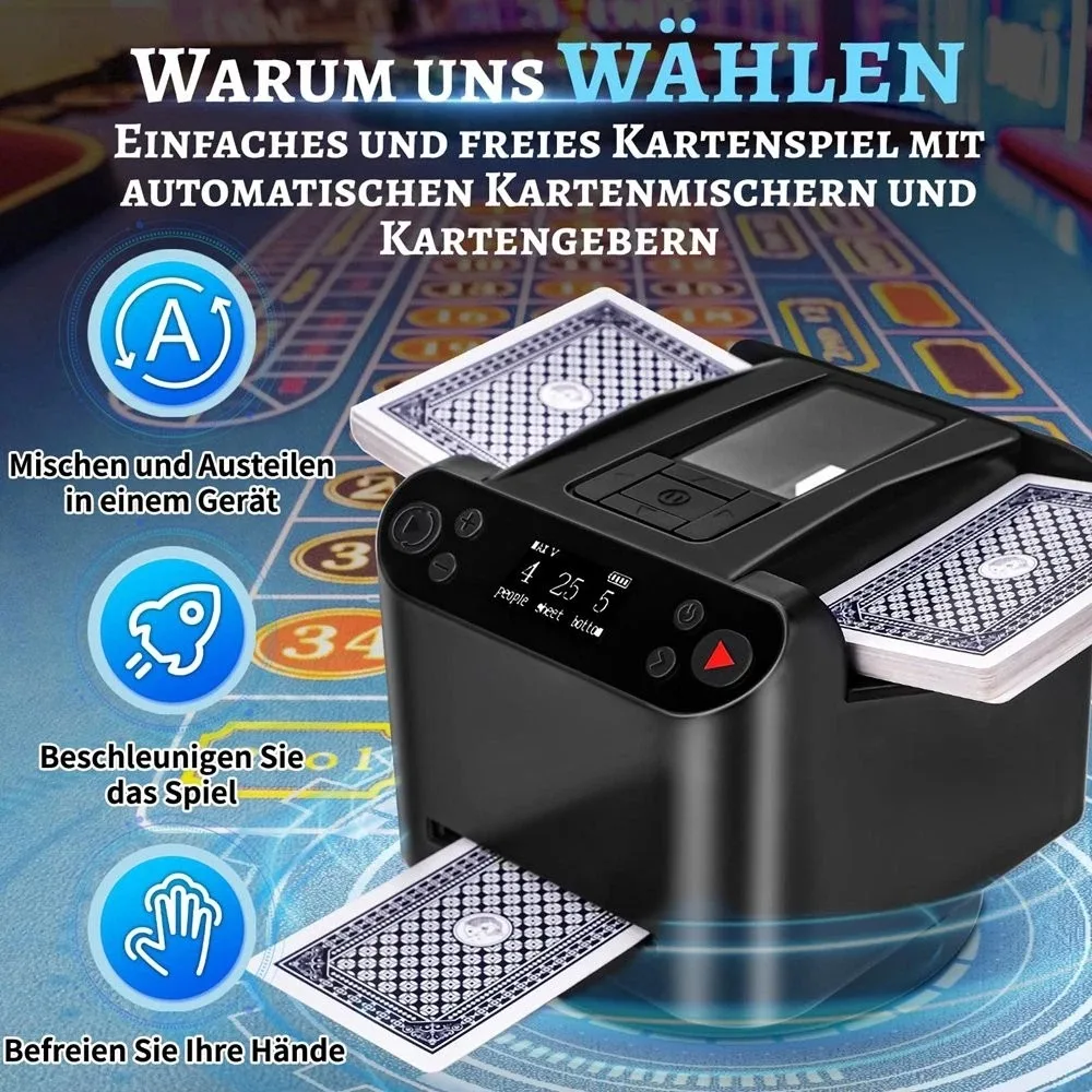 Mélangeur de cartes portable, mélangeur et transmetteur de cartes automatique 2-en-1, 360 °   Distributeur de cartes rotatif avec 4 boutons de distribution sans fil, mélangeur de cartes pour le jeu UNO, le poker, Skip Bo