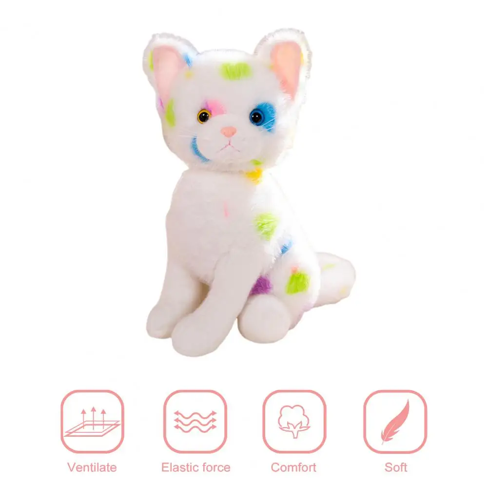 Cute Cat Plush Toys Rainbow Tie Dye Cat Plush Doll Soft Stuffed Toy for Kids Polka Dot Kitten Gift Xmas Present for Boys Polka