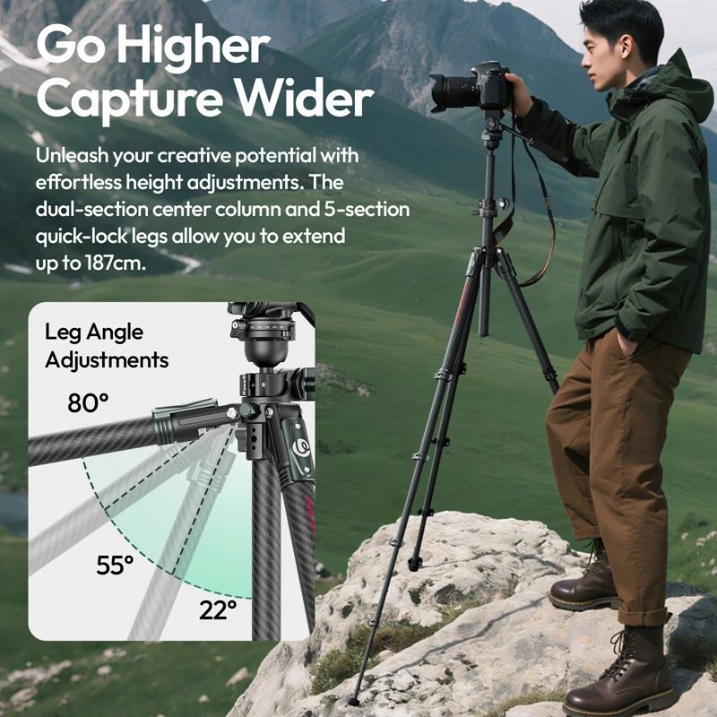 Ulanzi JJ06 GlideGo 5KG Load Video Travel Tripod for Canon Nikon Sony DSLR Camera Vertical Horizontal with Uka Quick-Release