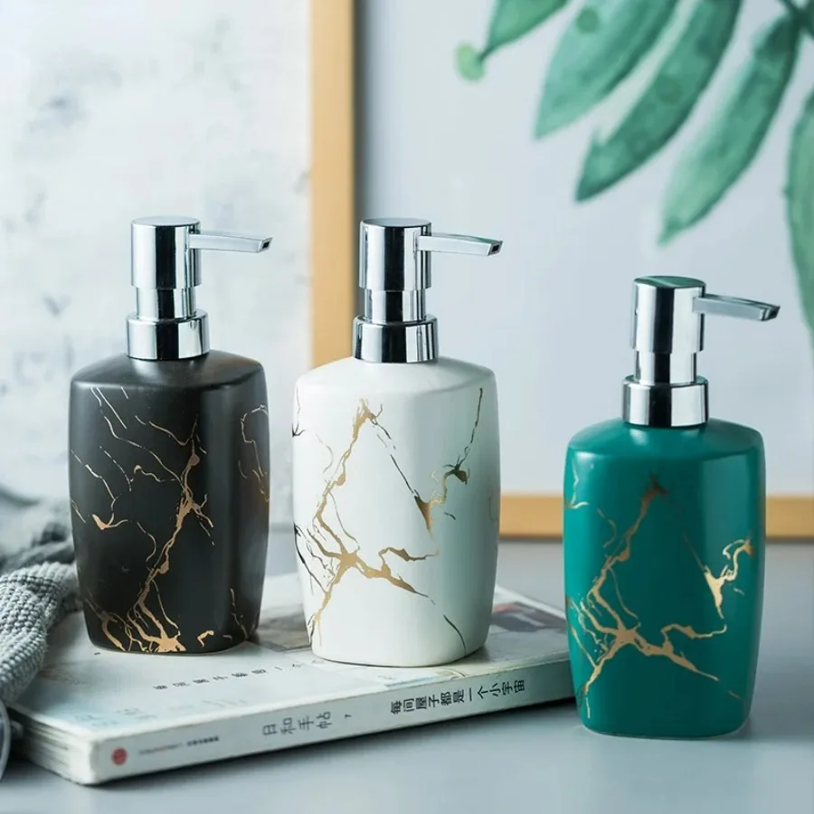 Soap Liquid Bottling Cleanser Shower Gel Bottle Home Hotel Bathroom Frosted Gold Marble Ceramic Emulsion Bottle Soap Dispenser