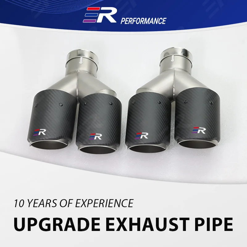 1PCS ER Real Carbon Fiber Exhaust Tips Dual Outlet Stainless steel for universal Car Decoration Muffler pipe Modify