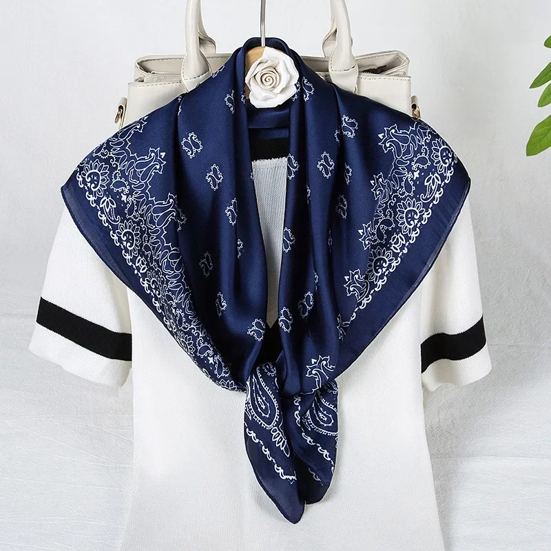 

70×70cm Paisley Print Silk Square Scarf Women Hair Bandanajab Scarfs For Ladies