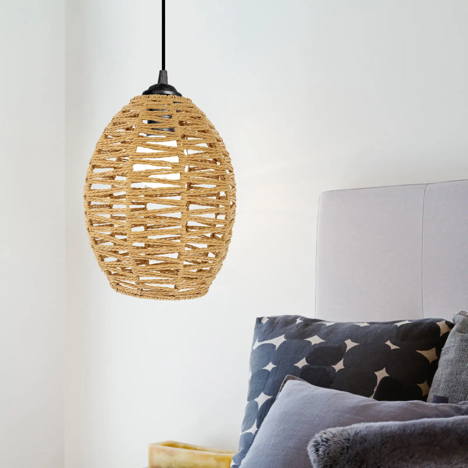 

Плетеный абажур цвета хаки в деревенском стиле, ручной работы, из бумаги и металла, для подвесных светильников, для освещения ресторанов и гостевых домов