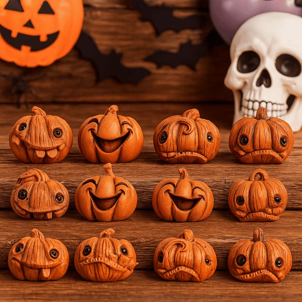 16Pcs Creative Miniature Halloween Decor Resin Gothic Style Resin Pumpkin Statue Orange Handmade Mini Halloween Ornaments