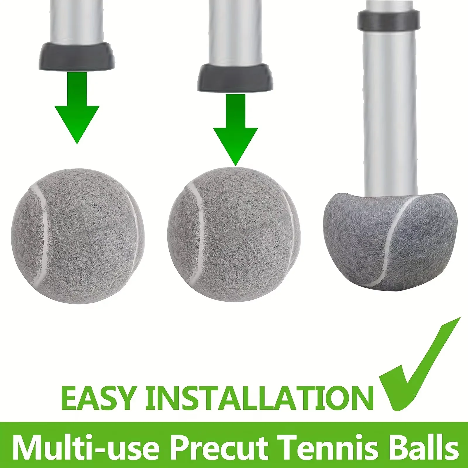 YITAPE 8Pcs Pre-Cut Tennis Ball Furniture Floor Protectors Heavy Duty Felt Caps for Chairs Tables Walkers No Scratch No Glue