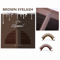 AGUUD Luxury Brown Russian Volume Eyelashes Extension Soft Silk Individual Lashes Mix 9-16mm Brown Chocolate Color Mink Eyelash