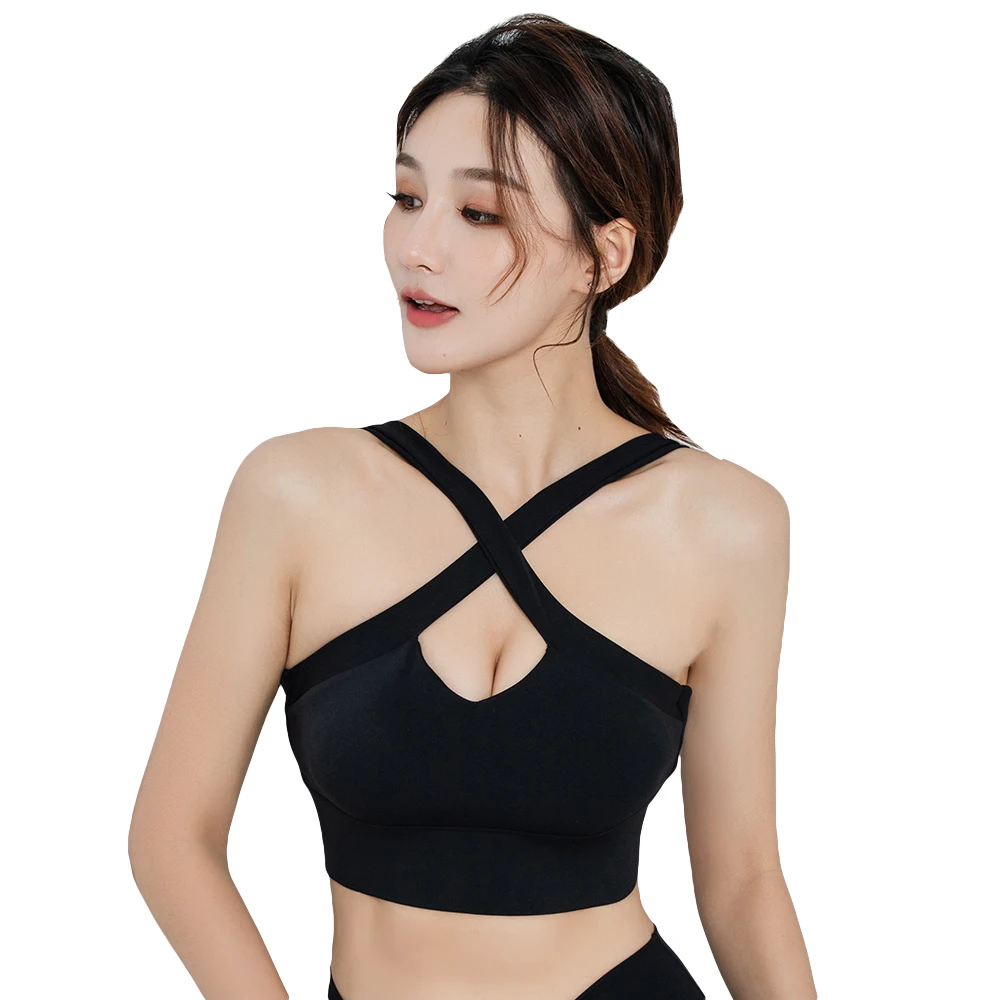 

Yoga Underwear Women Sports Bra Push Up Front Cross Back Buckle Nylon Stretch Pilates Running Gym Workout Fitness Tank Top