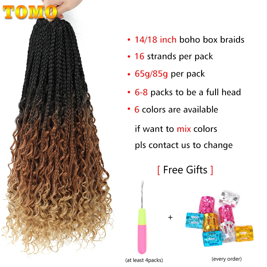 TOMO Boho Box Braids Häkelhaar Synthetische Flechten Haarverlängerung 14 18 24 Zoll Goddess Box Braids Häkelhaar für schwarze Frauen