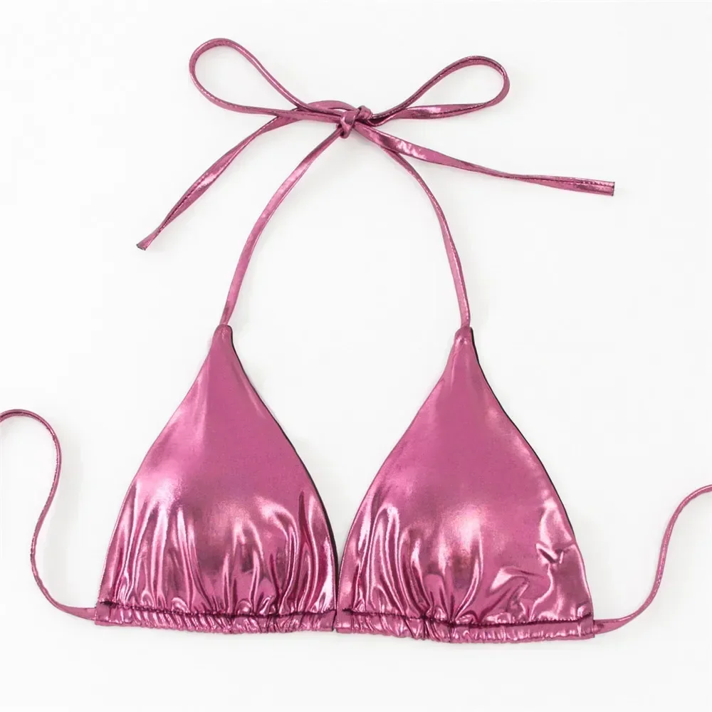 

2025 Mujer Sexy Glossy String Halter Swimwear Women Micro Thong Bikinis Sets Swimsuit Bathing Suit Mini Biquinis Triangle Bikini