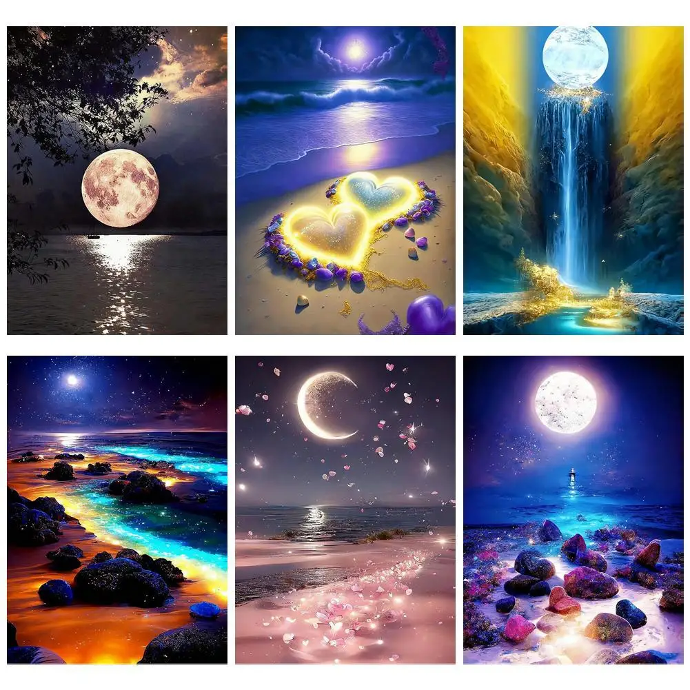 Huacan Пейзаж Луна Полный круглый Алмазная мозаика Художественное ремесло Море Наборы для алмазной вышивки Декоративные картины Huacan Пейзаж Луна Полный круглый Алмазная мозаика Художественное ремесло Море Наборы для алмазной вышивки Декоративные картины