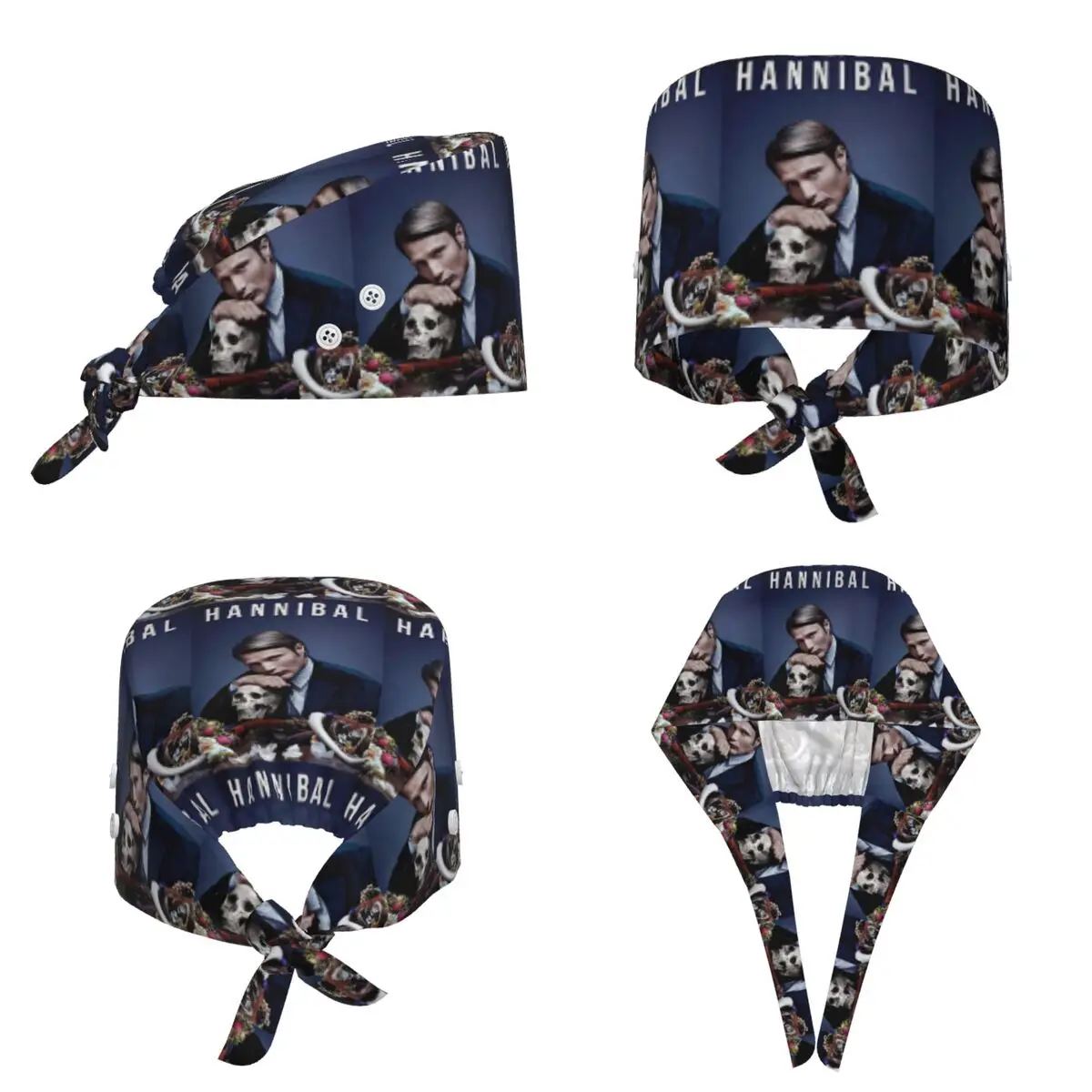 Hannibal Mads Mikkelsen Horror Movie Merch Scrub Hat Doctor Working Surgical Cap Men Women Adjustable Nursing Caps for Dentist