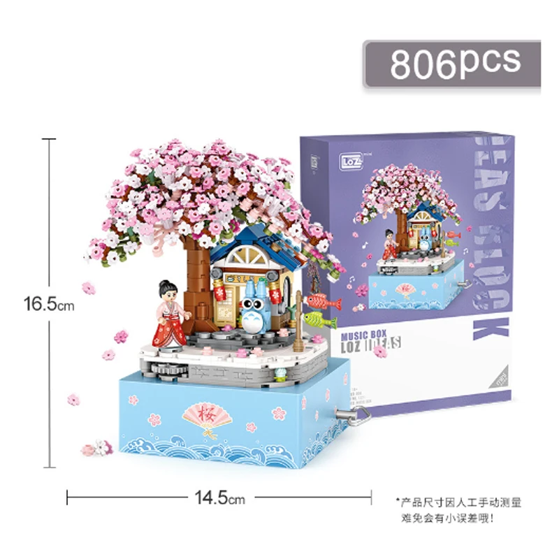 Mini blocos de construção casa de natal árvore moinho de vento casa castelo sakura caixa de música quebra-cabeça decoração diy brinquedos presente para crianças