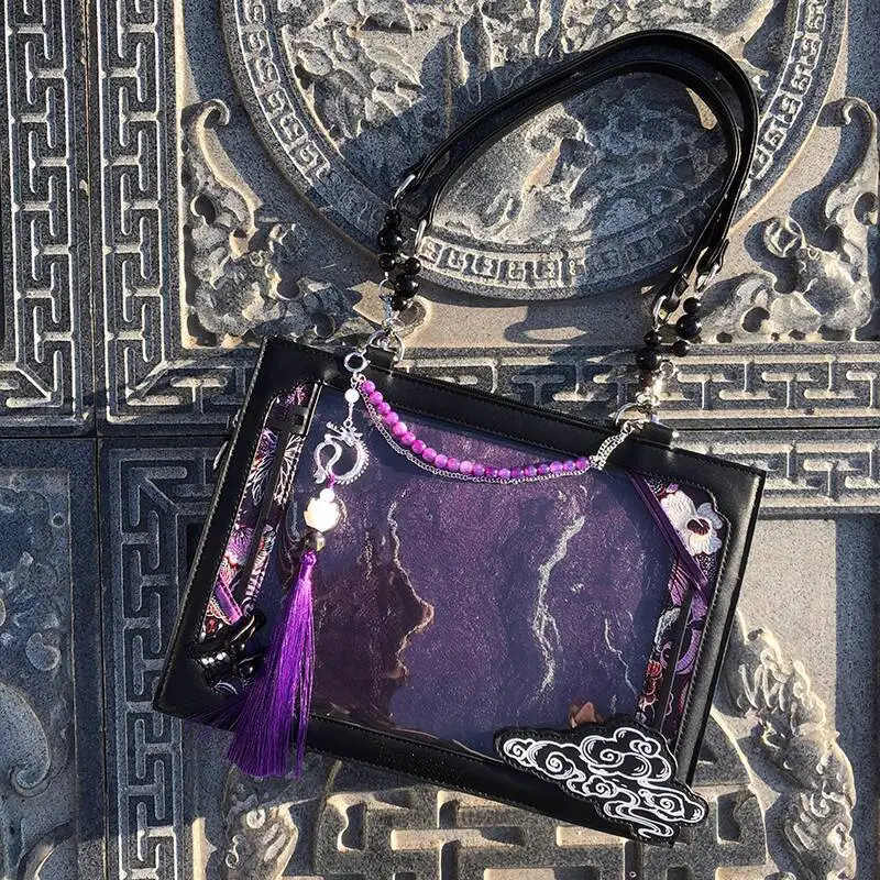 Nuevo bolso de hombro de estilo antiguo de estilo chino, bolso cruzado Itabag de cuero PU, Pvc, raya oscura, Jacquard, negro, rojo, negro, azul, verde