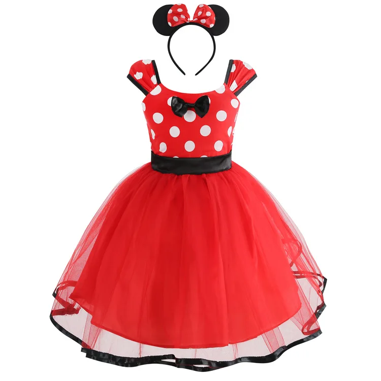 Cute Mesh Dress for Little Girl Minnie Frock Baby Kid Summer Casual Clothing Polka Dot Tutu Dress Toddler Birthday Princess Robe