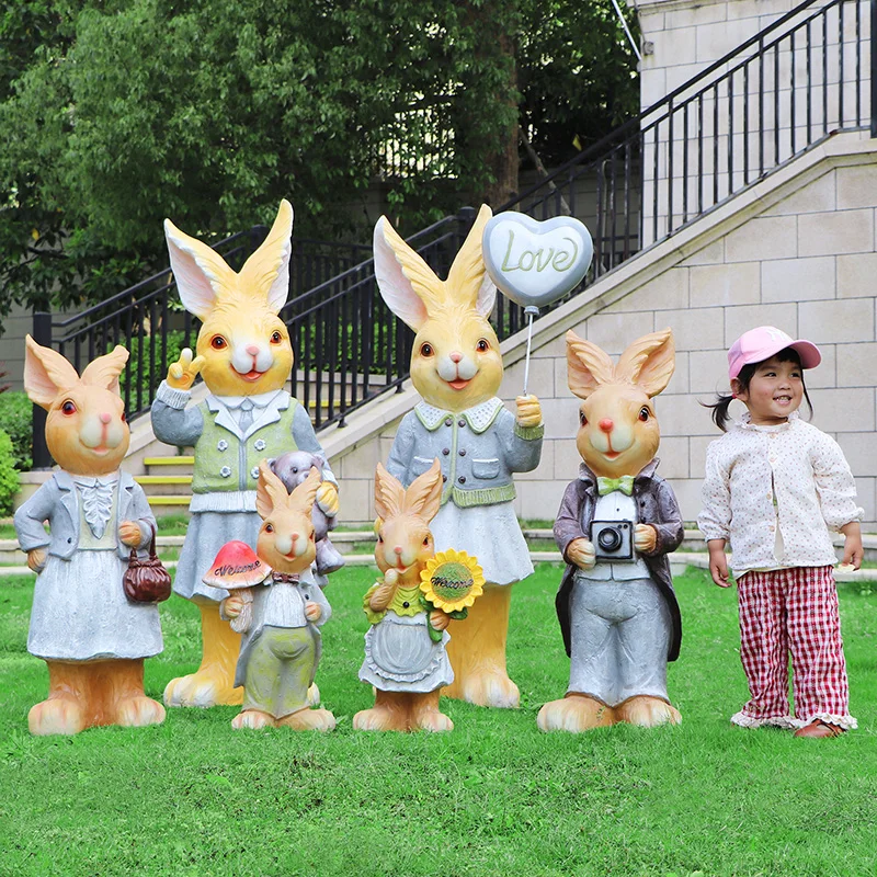 Outdoor Cartoon Peter Rabbit Sculpture, Courtyard Garden, Lawn Landscape Decoration, Kindergarten Simulation Rabbit Animal