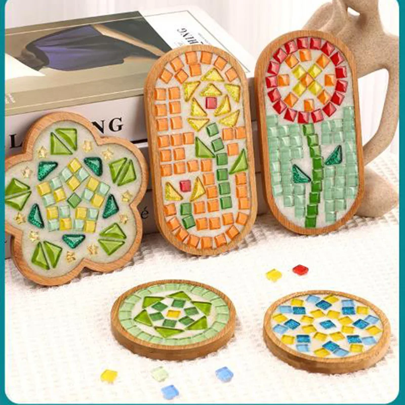 DIY Mosaic cup mat Crystal Glass Mosaic Tiles stone Creative Handcraft Materials for kids artist home deco educational art class