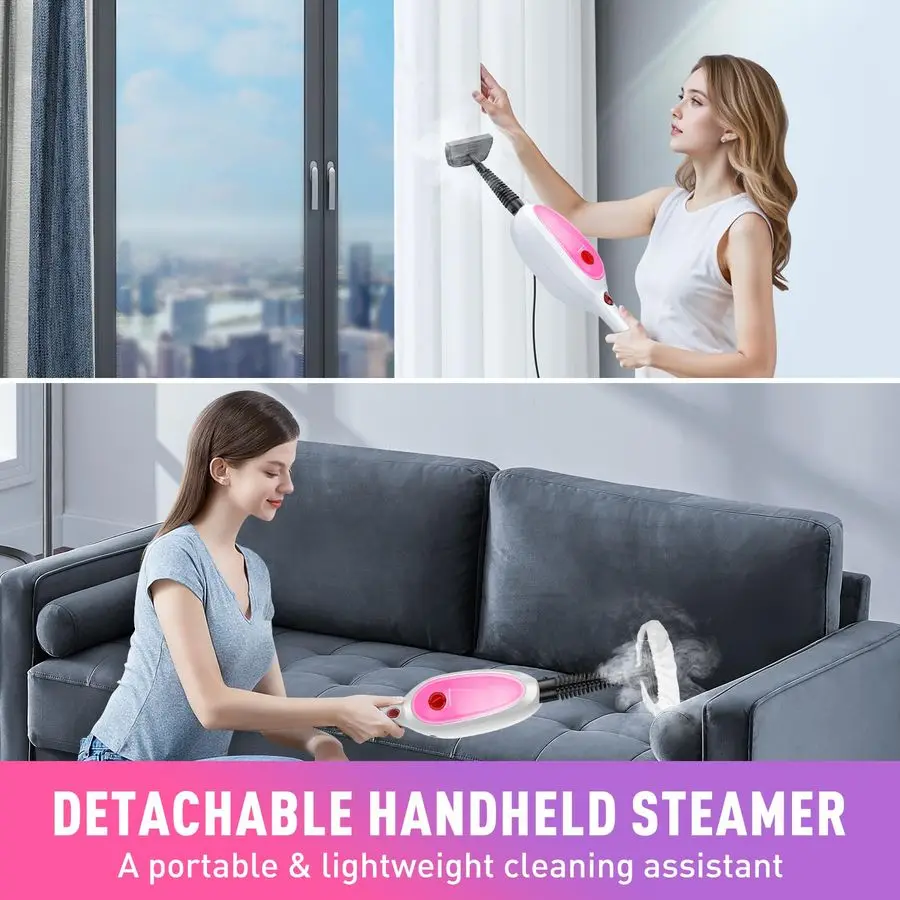 Mop, Detachable Handheld Steam Cleaner with 10in1 Multipurpose Accessories, Twosided Mop, Double Cleaning Area, Multi Surfaces S