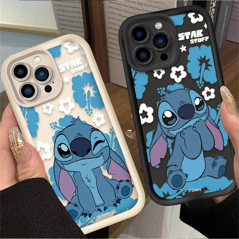 Funda de silicona Kawaii de dibujos animados Stitch para iPhone 17 Air 16 16E 15 14 13 12 11 Pro Max X XS X S Max XR SE 2020 SE4 7 8