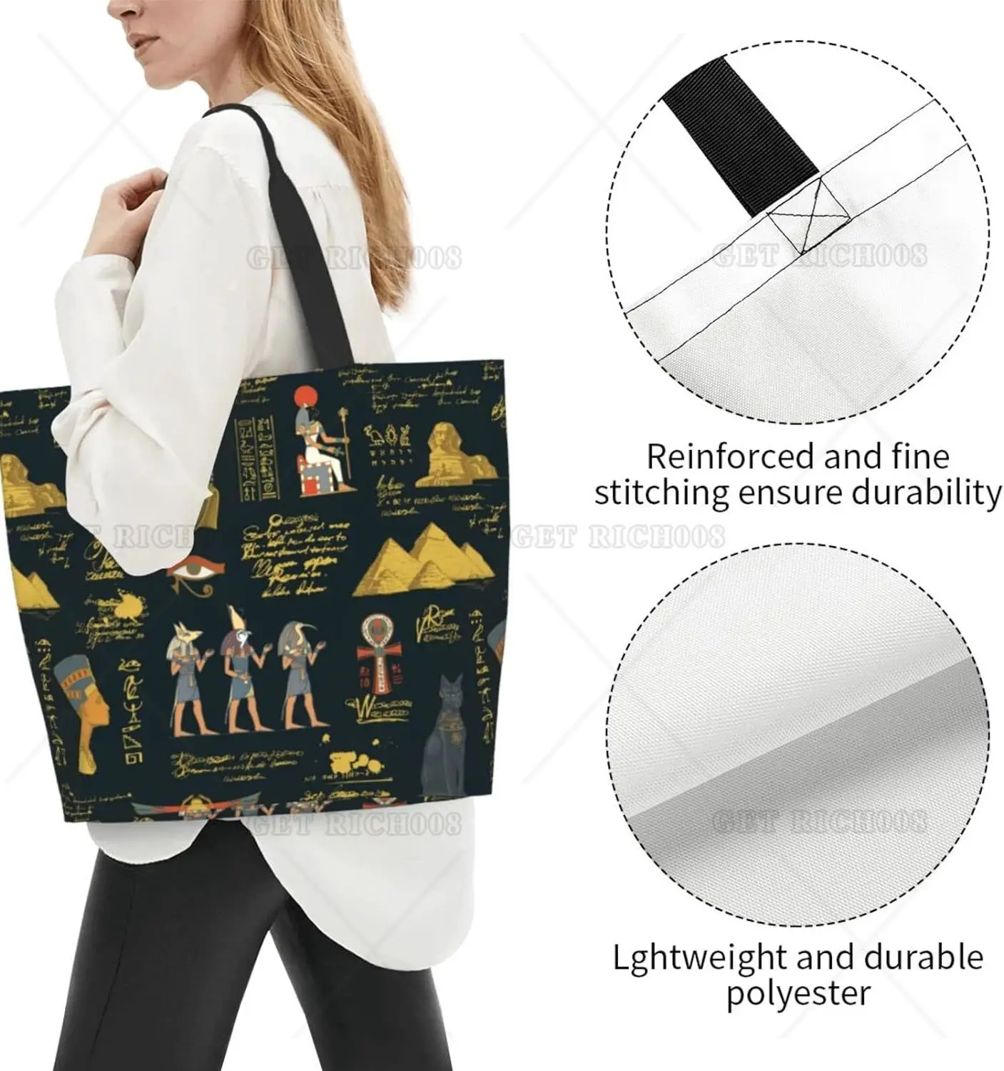 Stili egiziani Tote borsa a tracolla Hieroglyphs borse maniglia di stoccaggio Shopping Bag borsa portatile egitto borsa supermercato moda