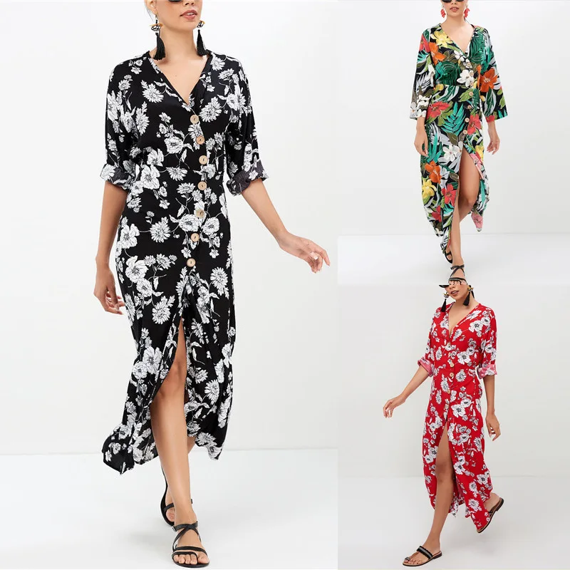 

Women Floral Print Long Summer Dress Beach Chiffon Dress Nice Sexy Deep V-neck Elegant Party Dresses Sundress Vestidos de fista