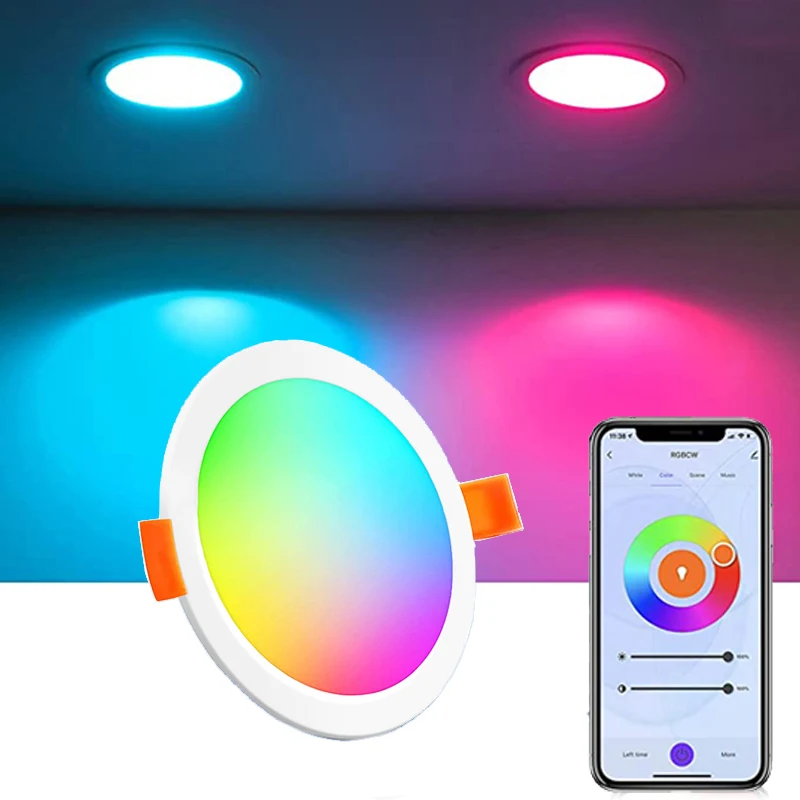 Tuya Smart Recessed Lighting 6 Inch Control with Smart Life APP , 12W High Brightness Color Changing RGBCW Dimmable Downlight