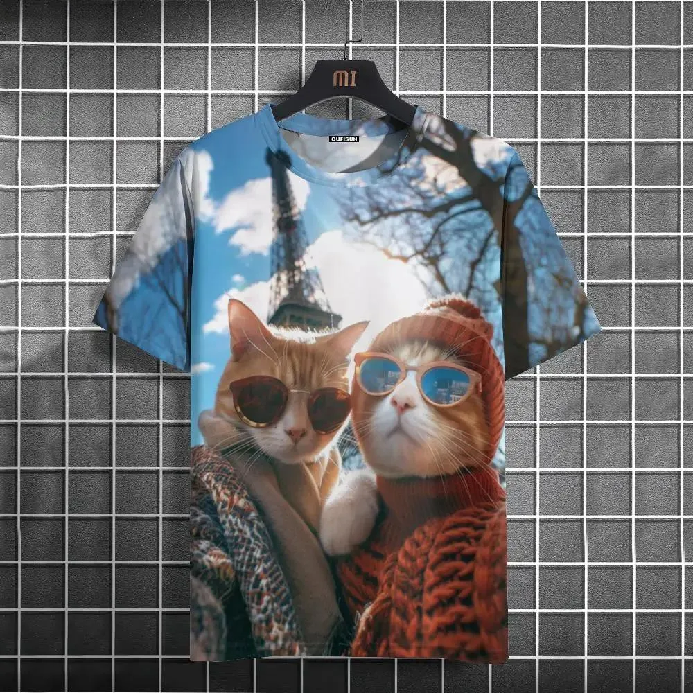 Cute Cat 3d Printed Summer Unisex t-Shirt manica corta Creative Yet Personality O Collar Casual comoda maglietta allentata