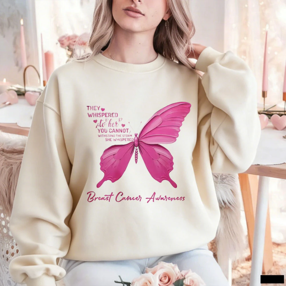 Graphic Hoodie Streetwear - Women Pink Butterfly Breast Cancer Awareness