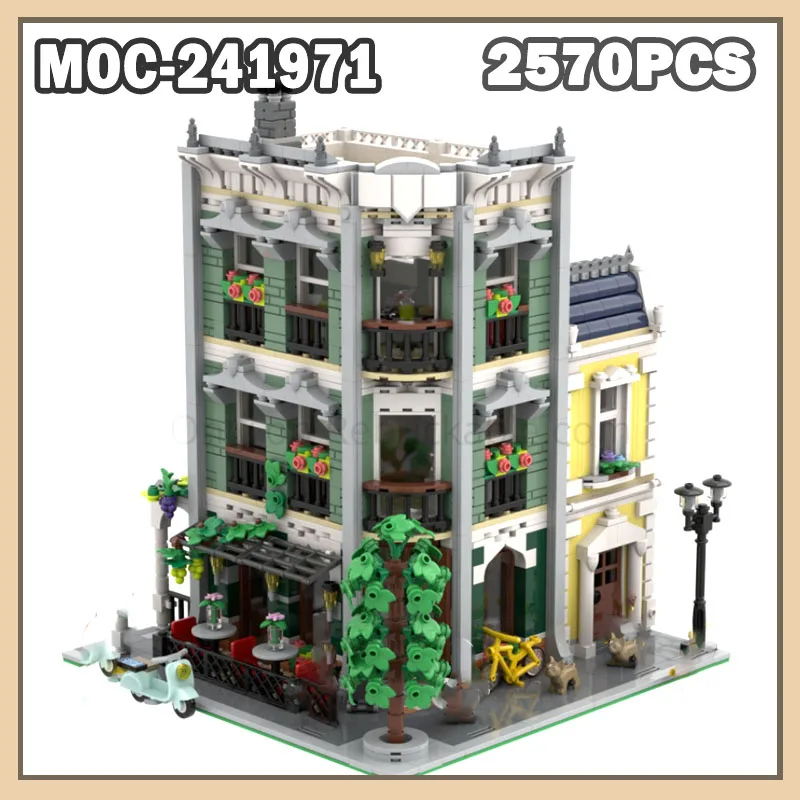 MOC-241971 ชุดตัวต่อบล็อกอาคารร้านอาหาร แบบประกอบชิ้นส่วนขนาดเล็ก รุ่น Street View Architecture Series ของเล่น 2570 ชิ้น