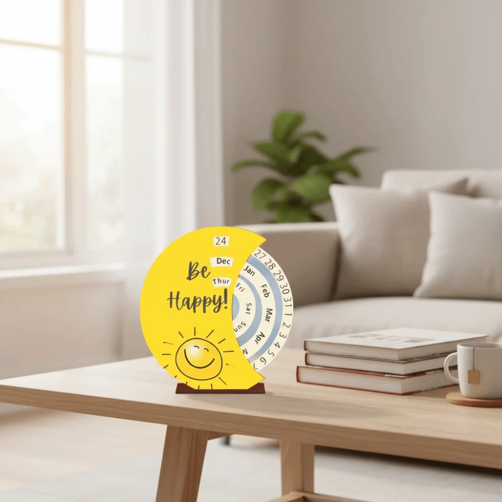 Wooden Material Wooden Calendar Rustic Style Manual Rotating Desk Calendar Rotating Mechanism Desktop Decoration